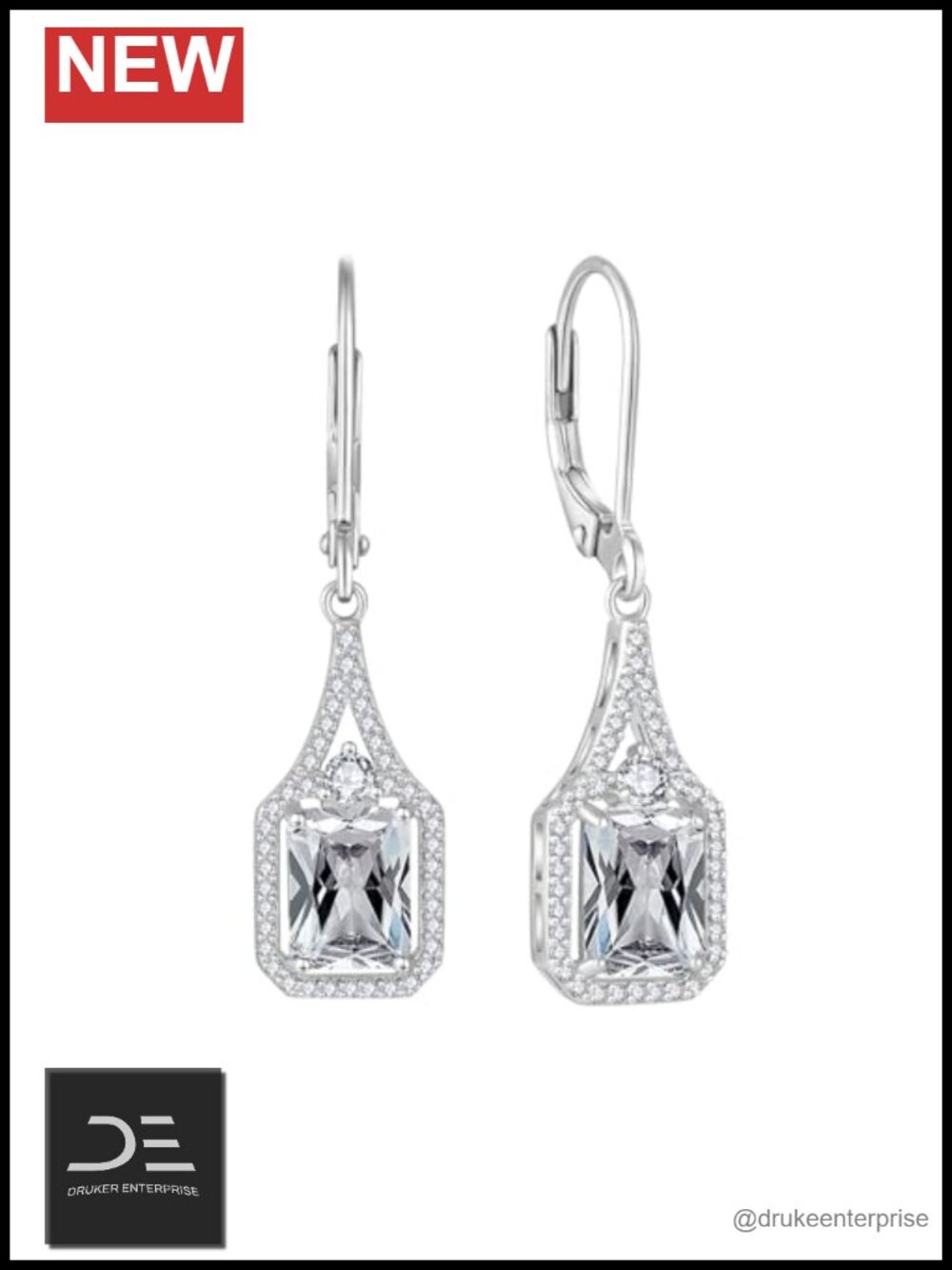 Emerald Cut Dangle Drop Earrings 925 Silver 18k White Gold Plated CZ